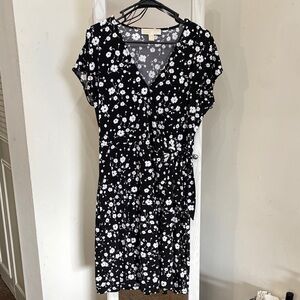 Michael Kors Black and White Floral Wrap Dress